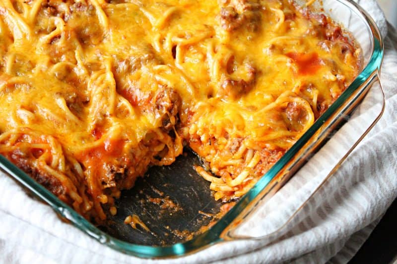 Image of Cheesy Spaghetti Bake - Baked spaghetti recipe