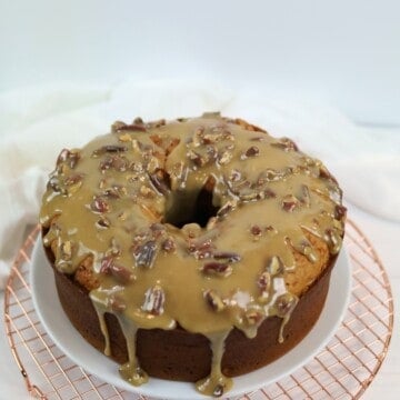 Image of Mile High Sweet Potato Pound Cake with a Bourbon Caramel Glaze