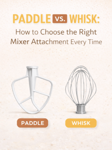 Alt text: Comparison of paddle and whisk attachments for mixers with key tips for choosing the right one.
