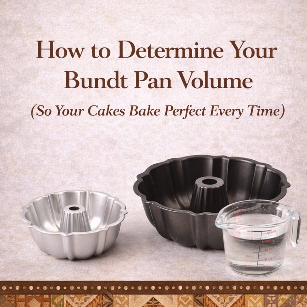 Versatile bundt cake pan with measuring cup for perfect baking.