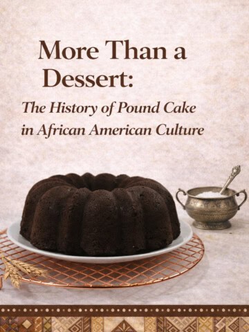 African pound cake with rich chocolate flavor, served with traditional sugar in a decorative bowl.